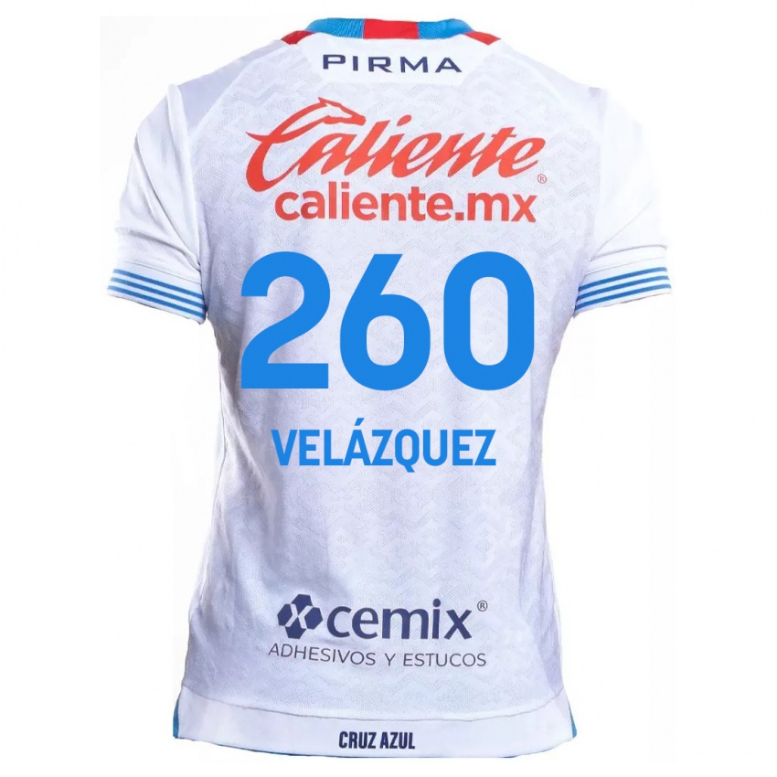 Bambino Maglia Víctor Velázquez #260 Bianco Blu Kit Gara Away 2024/25 Maglietta