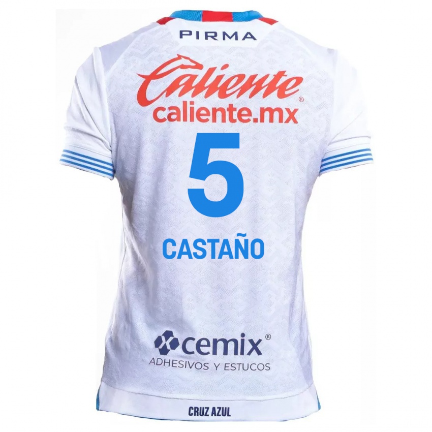 Bambino Maglia Kevin Castaño #5 Bianco Blu Kit Gara Away 2024/25 Maglietta