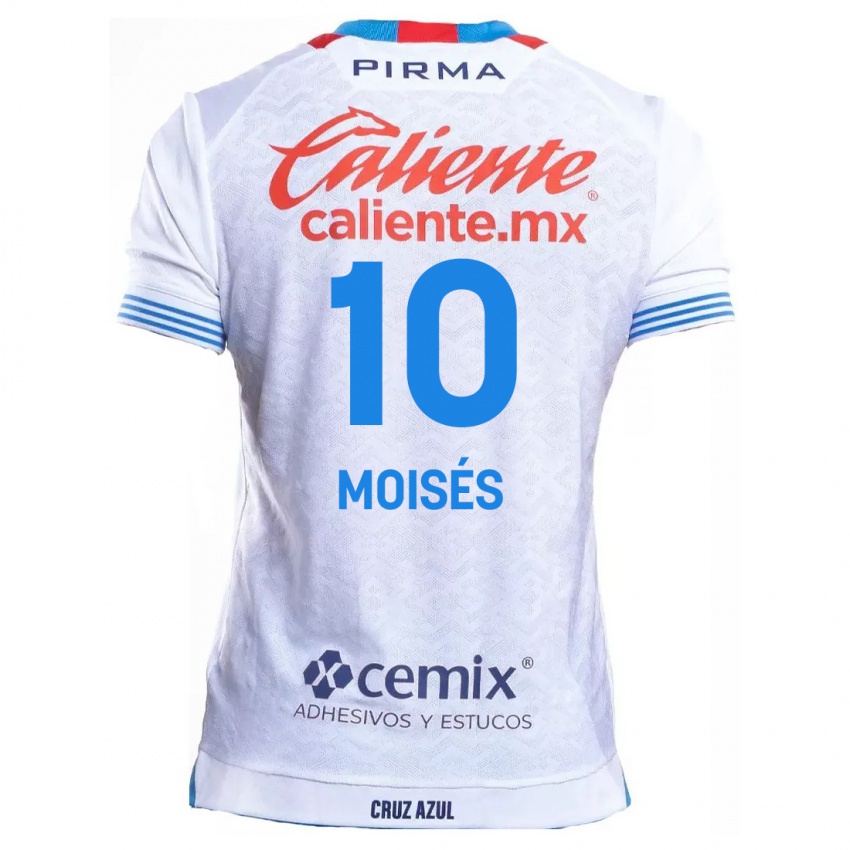 Bambino Maglia Moisés Vieira #10 Bianco Blu Kit Gara Away 2024/25 Maglietta