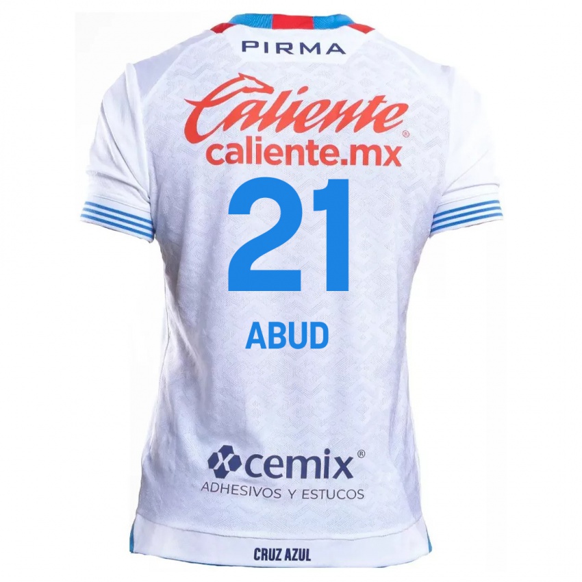 Bambino Maglia Karime Abud #21 Bianco Blu Kit Gara Away 2024/25 Maglietta