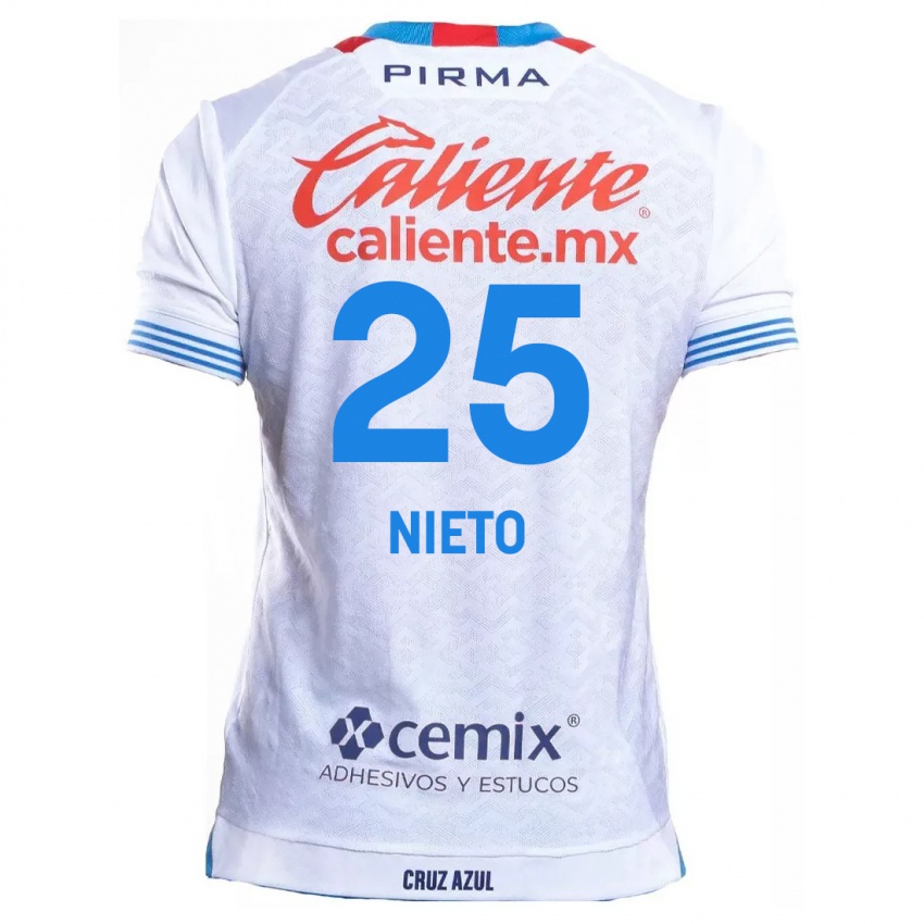 Bambino Maglia Natsidieli Nieto #25 Bianco Blu Kit Gara Away 2024/25 Maglietta