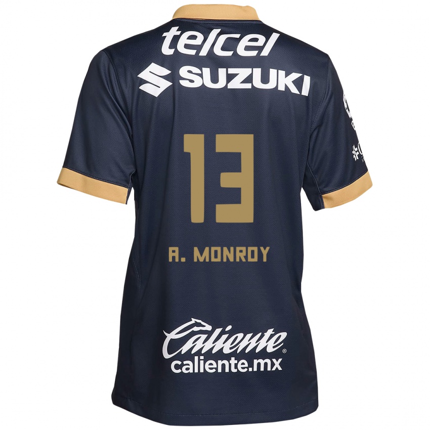 Bambino Maglia Pablo Monroy #13 Ossidiana Oro Bianco Kit Gara Away 2024/25 Maglietta