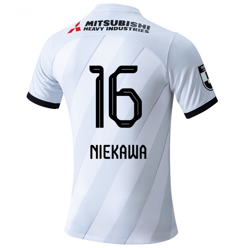 Bambino Maglia Ayumi Niekawa #16 Bianco Grigio Kit Gara Away 2024/25 Maglietta