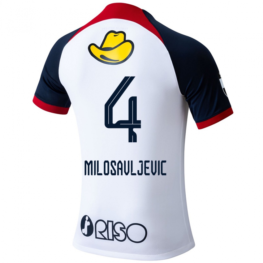 Bambino Maglia Radomir Milosavljevic #4 Bianco Blu Rosso Kit Gara Away 2024/25 Maglietta