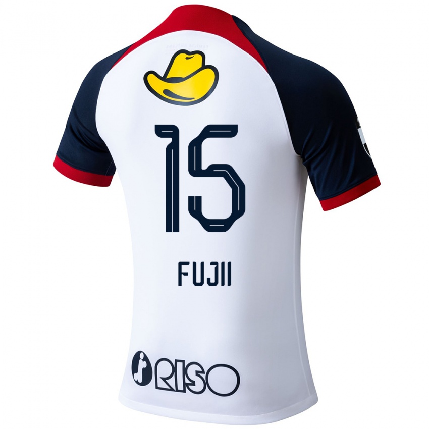 Bambino Maglia Tomoya Fujii #15 Bianco Blu Rosso Kit Gara Away 2024/25 Maglietta