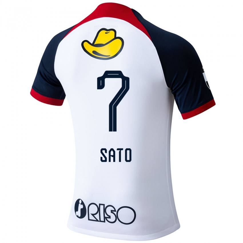 Bambino Maglia Mihiro Sato #7 Bianco Blu Rosso Kit Gara Away 2024/25 Maglietta