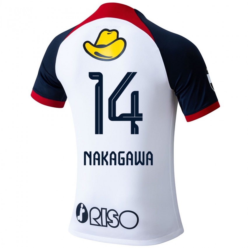 Bambino Maglia Sora Nakagawa #14 Bianco Blu Rosso Kit Gara Away 2024/25 Maglietta