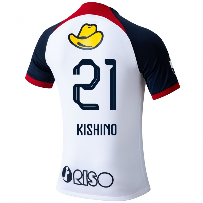 Bambino Maglia Eita Kishino #21 Bianco Blu Rosso Kit Gara Away 2024/25 Maglietta