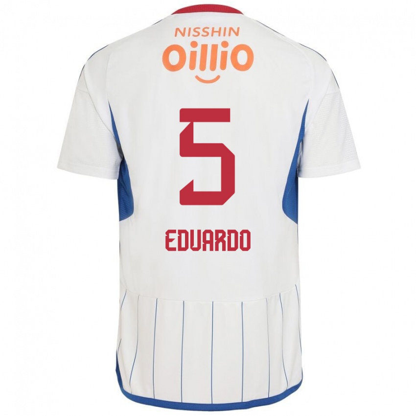 Bambino Maglia Eduardo #5 Bianco Blu Rosso Kit Gara Away 2024/25 Maglietta