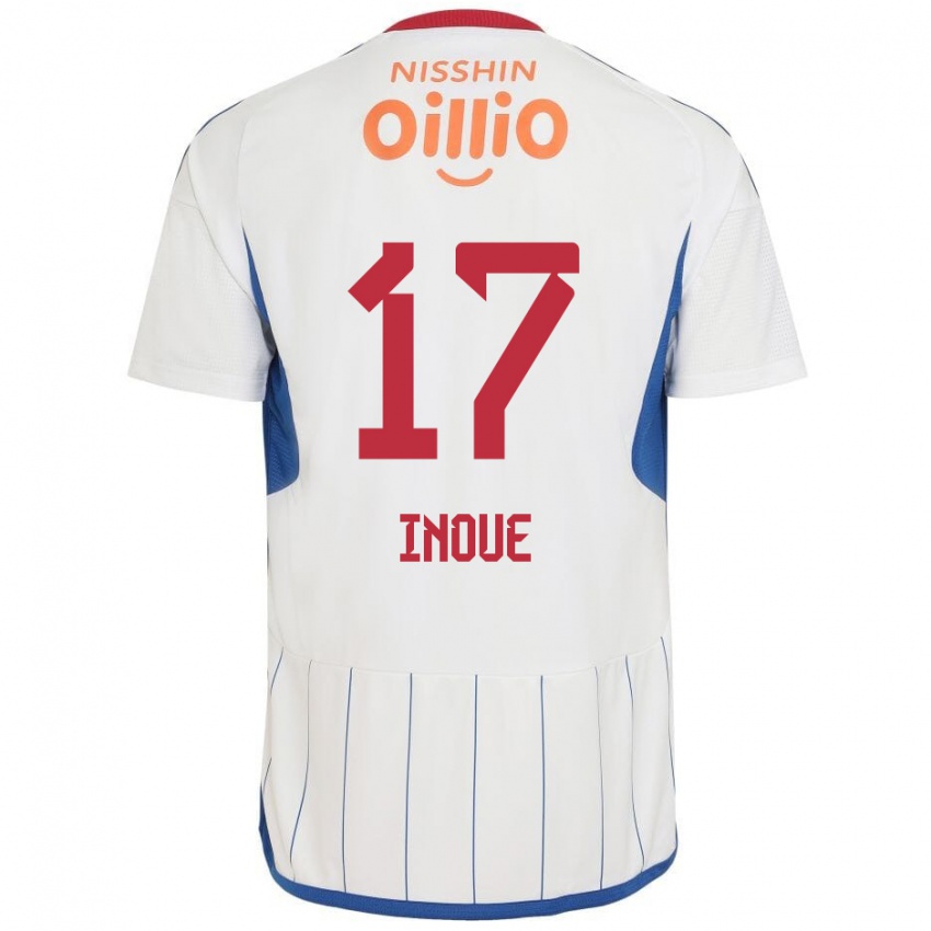 Bambino Maglia Kenta Inoue #17 Bianco Blu Rosso Kit Gara Away 2024/25 Maglietta