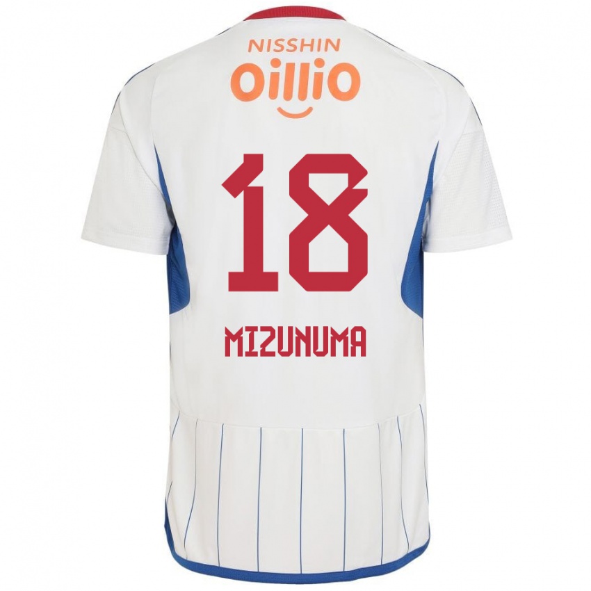 Bambino Maglia Kota Mizunuma #18 Bianco Blu Rosso Kit Gara Away 2024/25 Maglietta