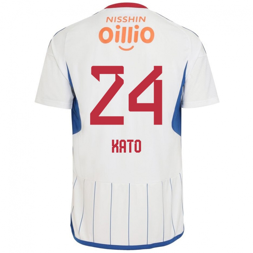 Bambino Maglia Hijiri Kato #24 Bianco Blu Rosso Kit Gara Away 2024/25 Maglietta