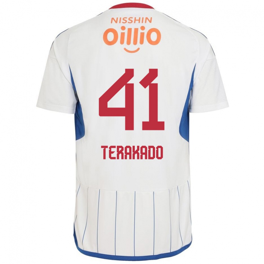 Bambino Maglia Riku Terakado #41 Bianco Blu Rosso Kit Gara Away 2024/25 Maglietta