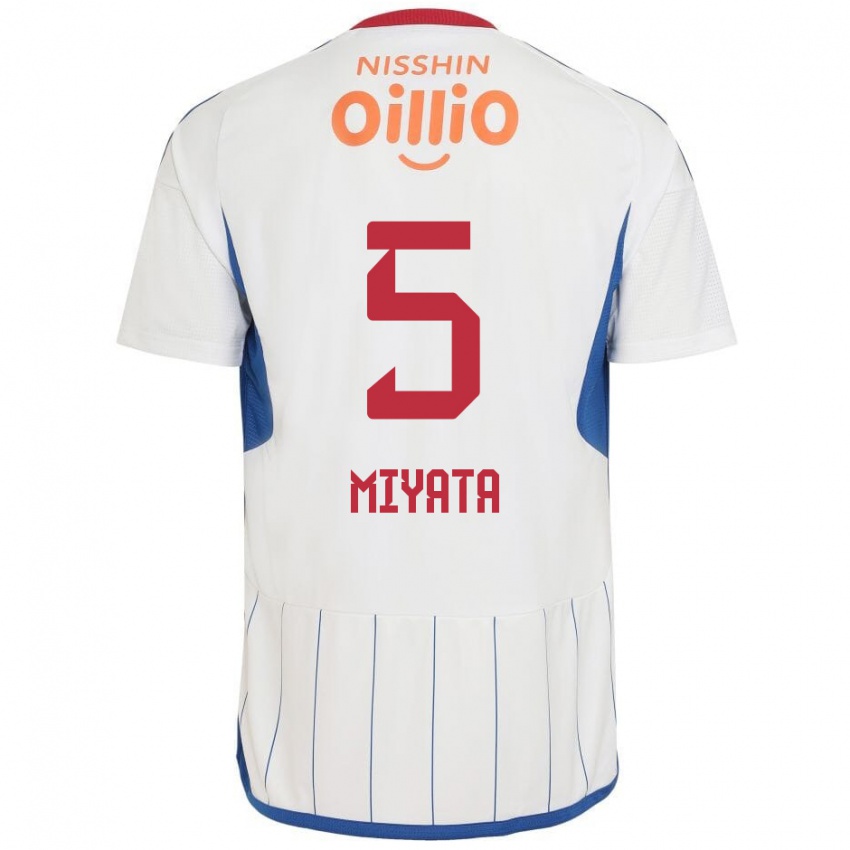 Bambino Maglia Haru Miyata #5 Bianco Blu Rosso Kit Gara Away 2024/25 Maglietta