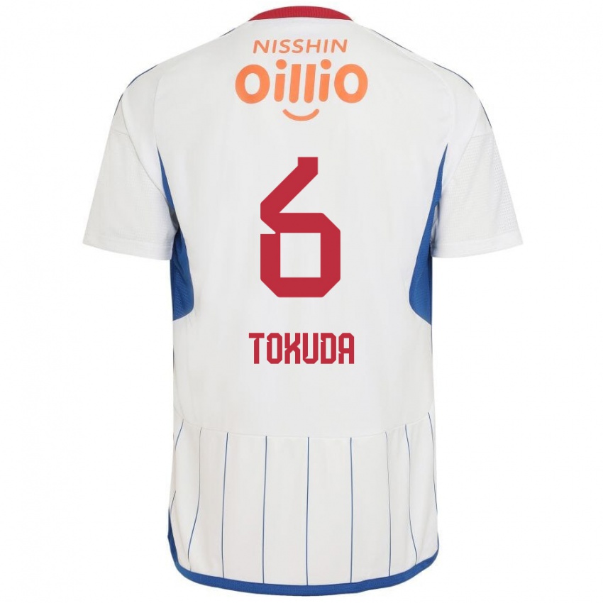 Bambino Maglia Yuma Tokuda #6 Bianco Blu Rosso Kit Gara Away 2024/25 Maglietta