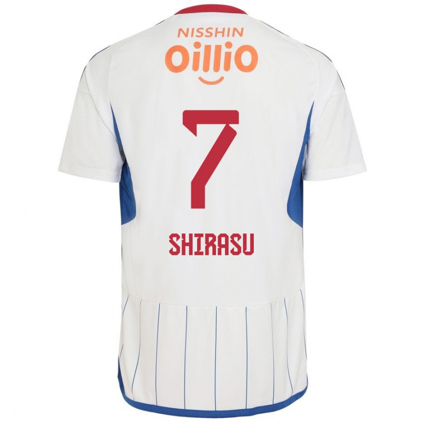 Bambino Maglia Kento Shirasu #7 Bianco Blu Rosso Kit Gara Away 2024/25 Maglietta