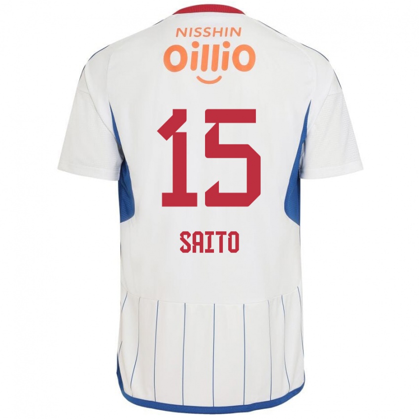 Bambino Maglia Haru Saito #15 Bianco Blu Rosso Kit Gara Away 2024/25 Maglietta