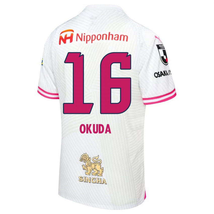 Bambino Maglia Hayato Okuda #16 Bianco Rosa Kit Gara Away 2024/25 Maglietta