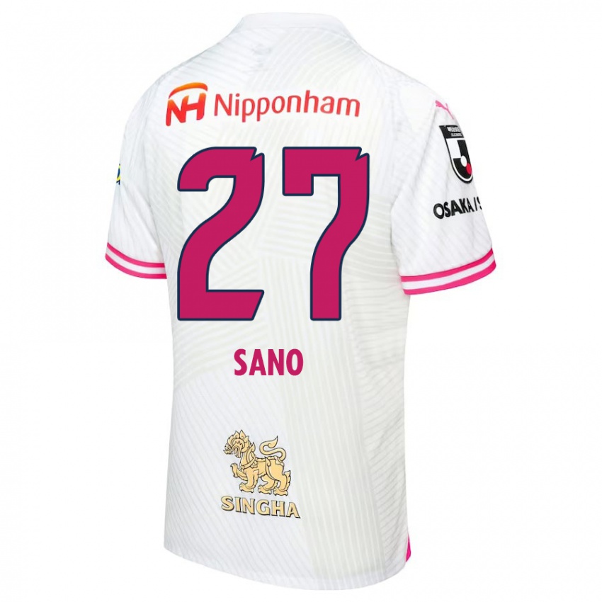 Bambino Maglia Taiki Sano #27 Bianco Rosa Kit Gara Away 2024/25 Maglietta