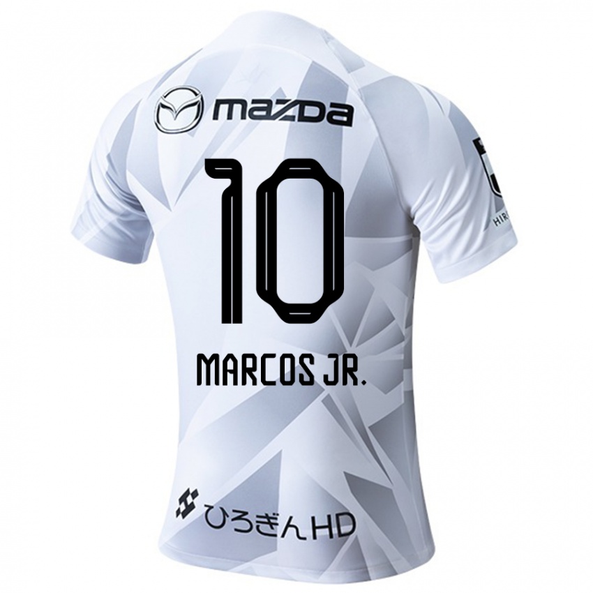 Bambino Maglia Marcos Júnior #10 Bianco Grigio Nero Kit Gara Away 2024/25 Maglietta