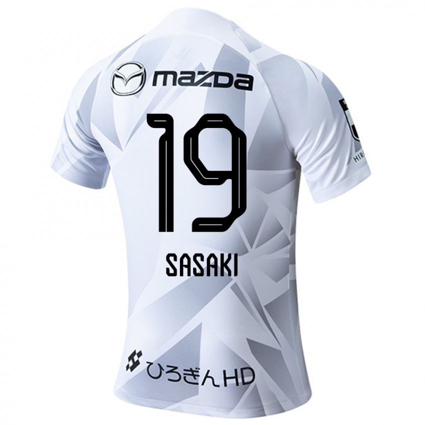 Bambino Maglia Sho Sasaki #19 Bianco Grigio Nero Kit Gara Away 2024/25 Maglietta