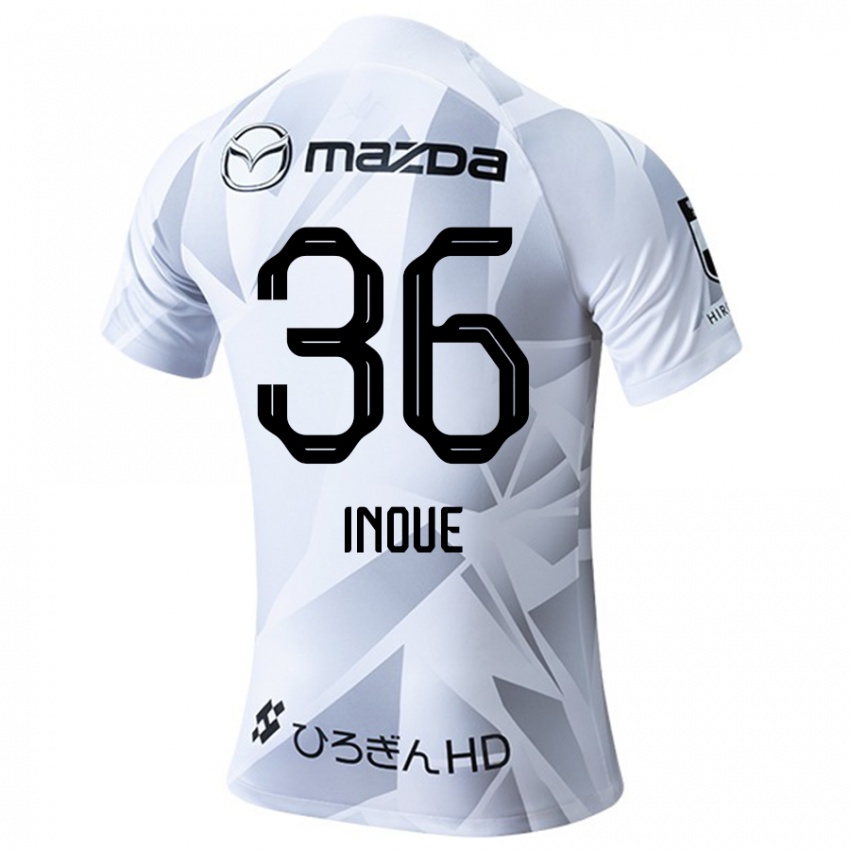 Bambino Maglia Aren Inoue #36 Bianco Grigio Nero Kit Gara Away 2024/25 Maglietta