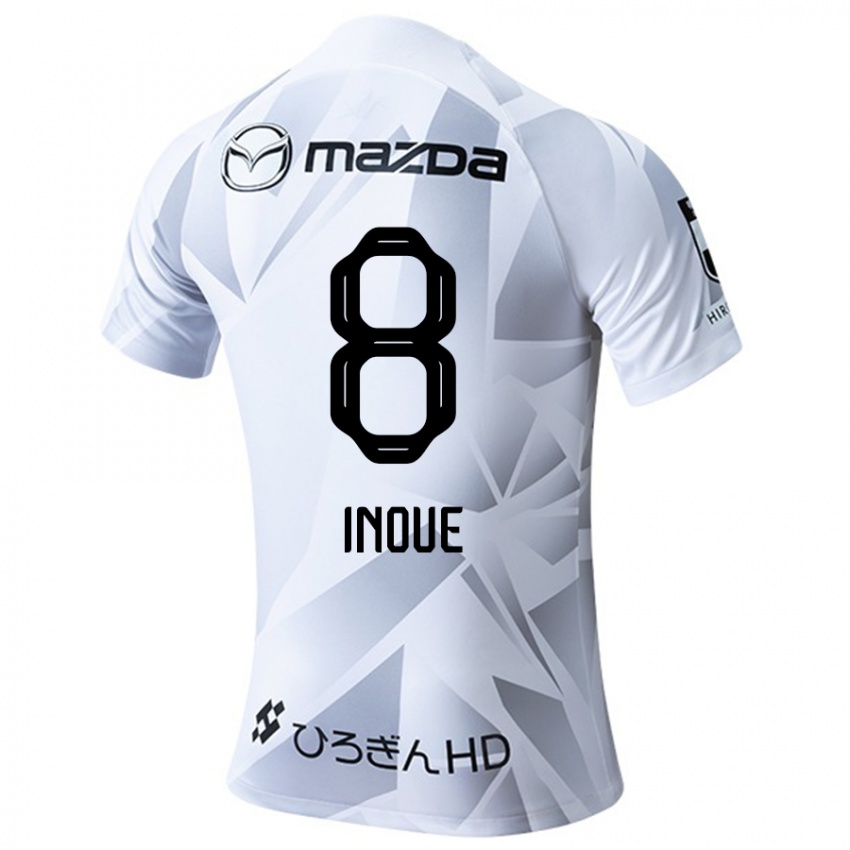 Bambino Maglia Akashi Inoue #8 Bianco Grigio Nero Kit Gara Away 2024/25 Maglietta