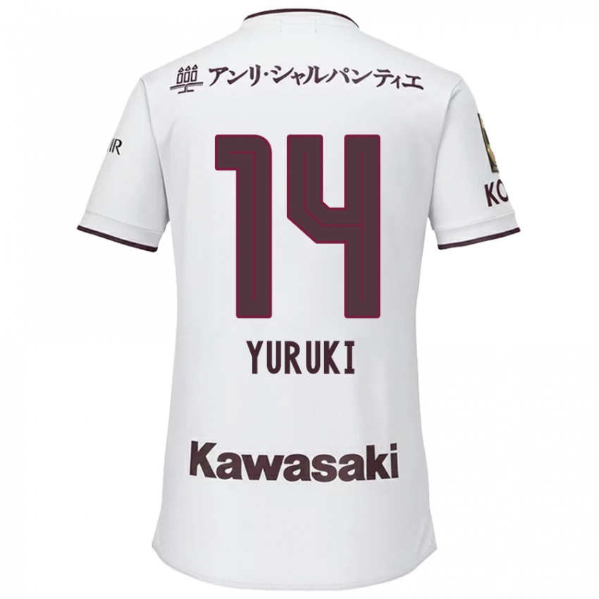 Bambino Maglia Koya Yuruki #14 Bianco Rosso Kit Gara Away 2024/25 Maglietta