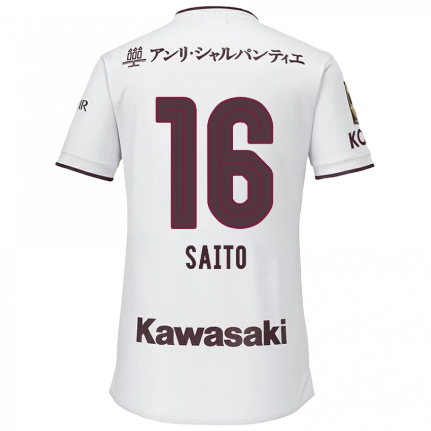 Bambino Maglia Mitsuki Saito #16 Bianco Rosso Kit Gara Away 2024/25 Maglietta