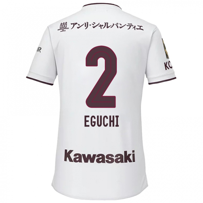 Bambino Maglia Takuma Eguchi #2 Bianco Rosso Kit Gara Away 2024/25 Maglietta