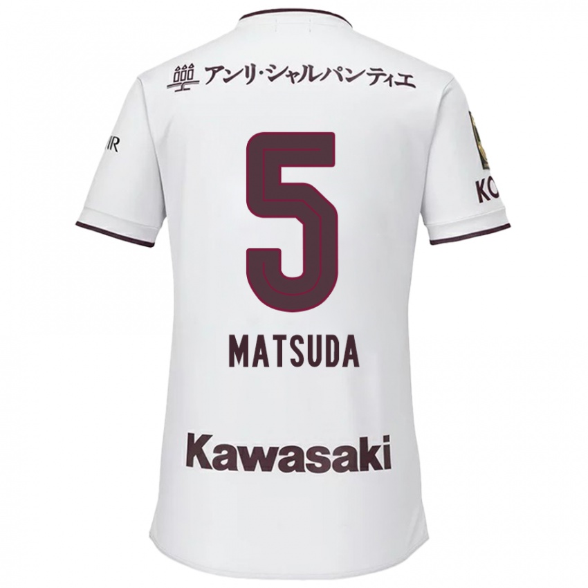 Bambino Maglia Shido Matsuda #5 Bianco Rosso Kit Gara Away 2024/25 Maglietta