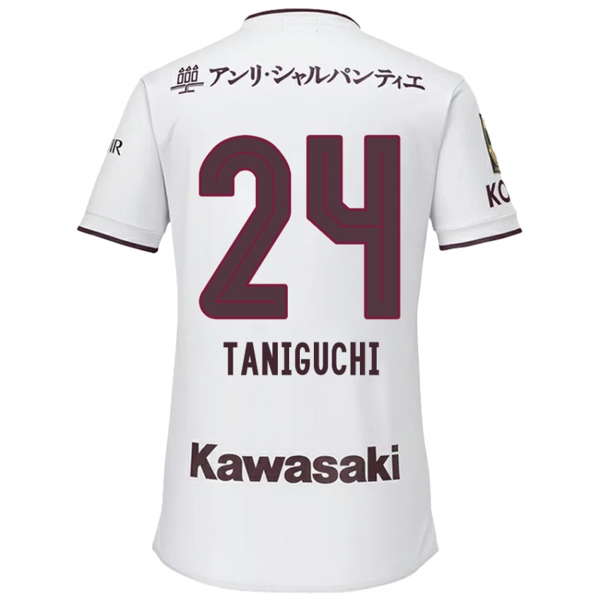 Bambino Maglia Hiroto Taniguchi #24 Bianco Rosso Kit Gara Away 2024/25 Maglietta