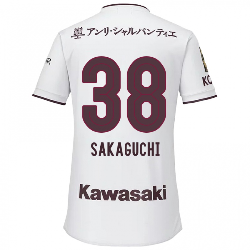 Bambino Maglia Yuki Sakaguchi #38 Bianco Rosso Kit Gara Away 2024/25 Maglietta