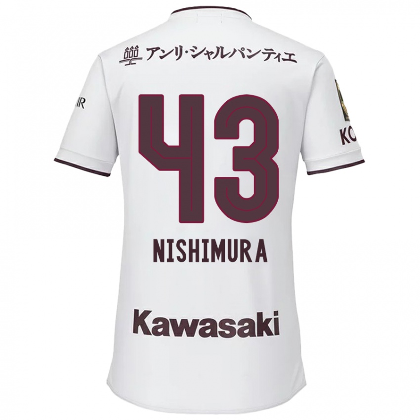 Bambino Maglia Nagi Nishimura #43 Bianco Rosso Kit Gara Away 2024/25 Maglietta