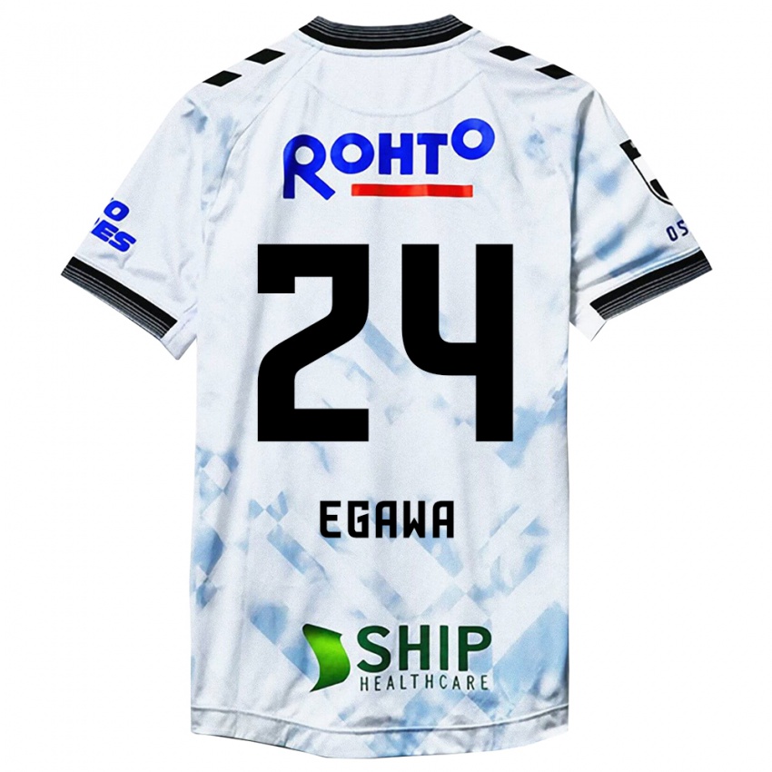 Bambino Maglia Yusei Egawa #24 Bianco Nero Kit Gara Away 2024/25 Maglietta