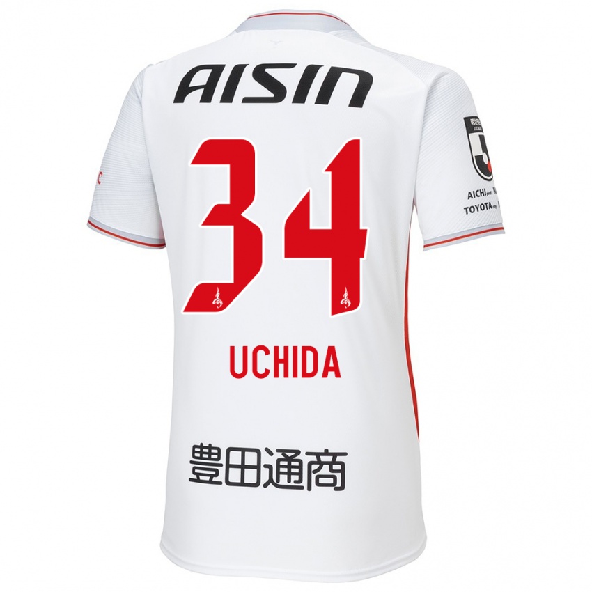 Bambino Maglia Takuya Uchida #34 Bianco Giallo Rosso Kit Gara Away 2024/25 Maglietta