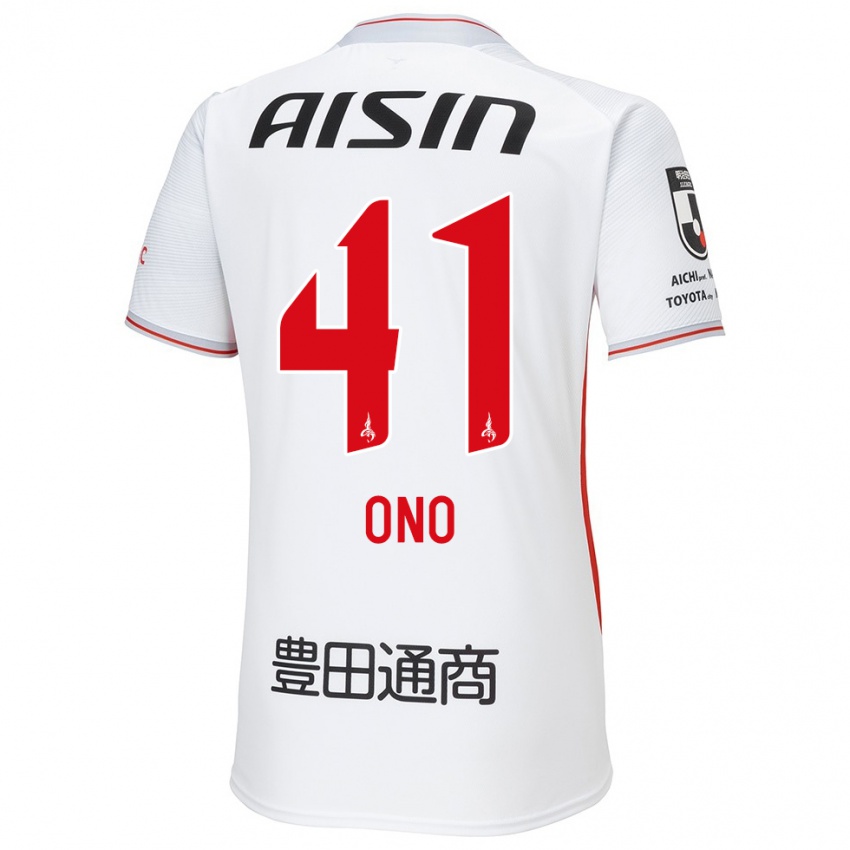 Bambino Maglia Masahito Ono #41 Bianco Giallo Rosso Kit Gara Away 2024/25 Maglietta