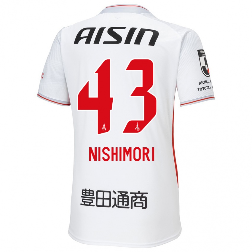 Bambino Maglia Yuto Nishimori #43 Bianco Giallo Rosso Kit Gara Away 2024/25 Maglietta