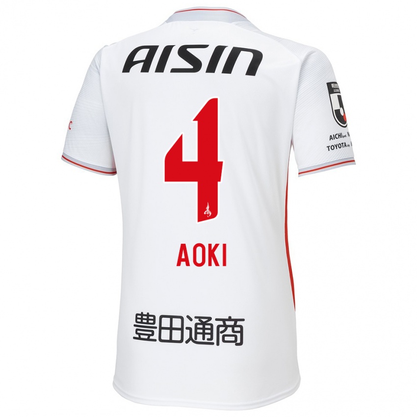 Bambino Maglia Masamune Aoki #4 Bianco Giallo Rosso Kit Gara Away 2024/25 Maglietta