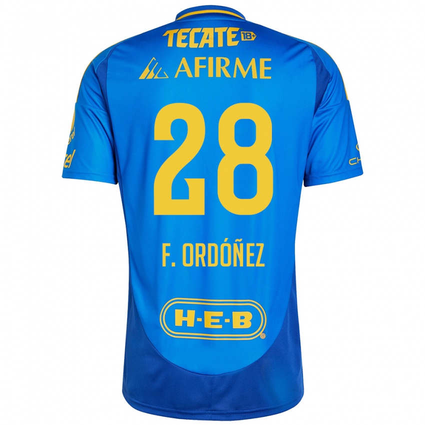 Bambino Maglia Fernando Ordóñez #28 Blu Giallo Kit Gara Away 2024/25 Maglietta