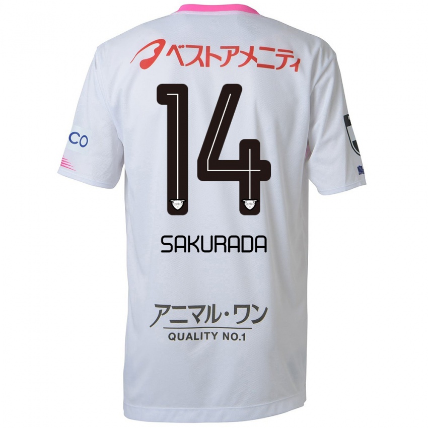 Bambino Maglia Ryu Sakurada #14 Bianco Blu Rosa Kit Gara Away 2024/25 Maglietta