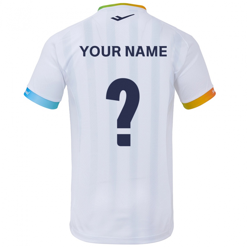 Bambino Maglia Il Tuo Nome #0 Bianco Blu Kit Gara Away 2024/25 Maglietta