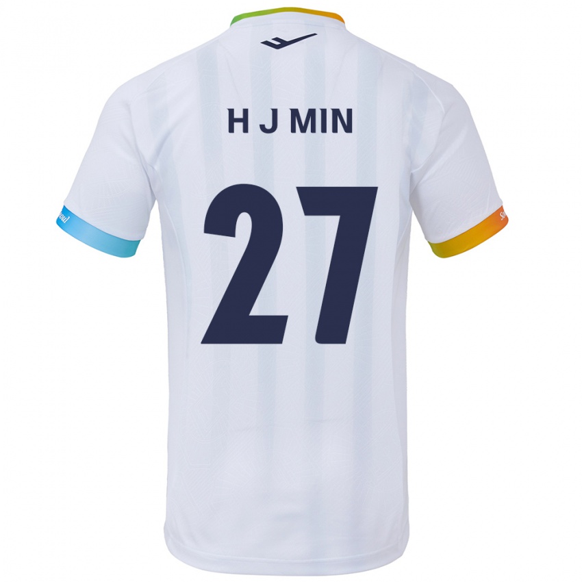 Bambino Maglia Ji-Hoon Min #27 Bianco Blu Kit Gara Away 2024/25 Maglietta