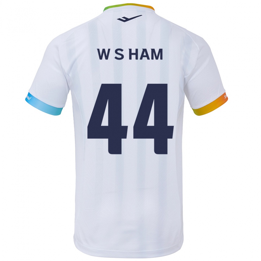 Bambino Maglia Sun-Woo Ham #44 Bianco Blu Kit Gara Away 2024/25 Maglietta