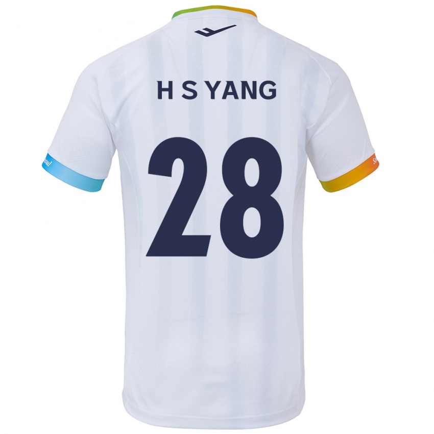 Bambino Maglia Seung-Hyeon Yang #28 Bianco Blu Kit Gara Away 2024/25 Maglietta