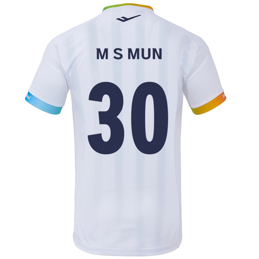 Bambino Maglia Seong-Min Mun #30 Bianco Blu Kit Gara Away 2024/25 Maglietta