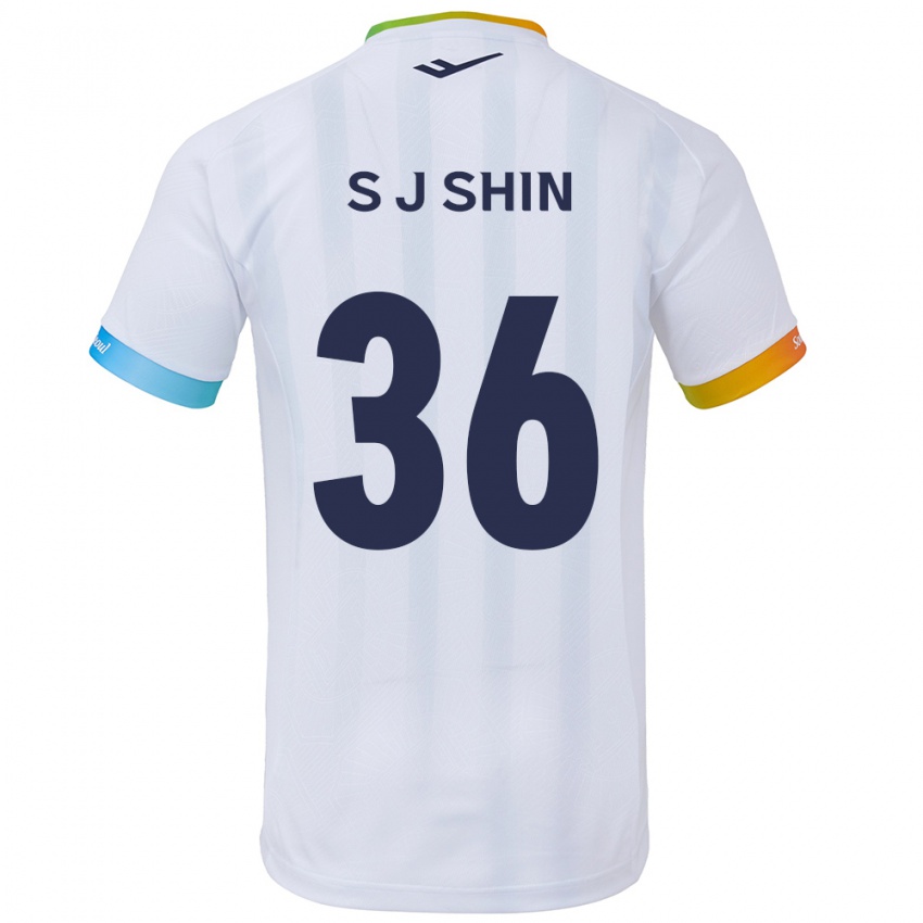 Bambino Maglia Ji-Seop Shin #36 Bianco Blu Kit Gara Away 2024/25 Maglietta