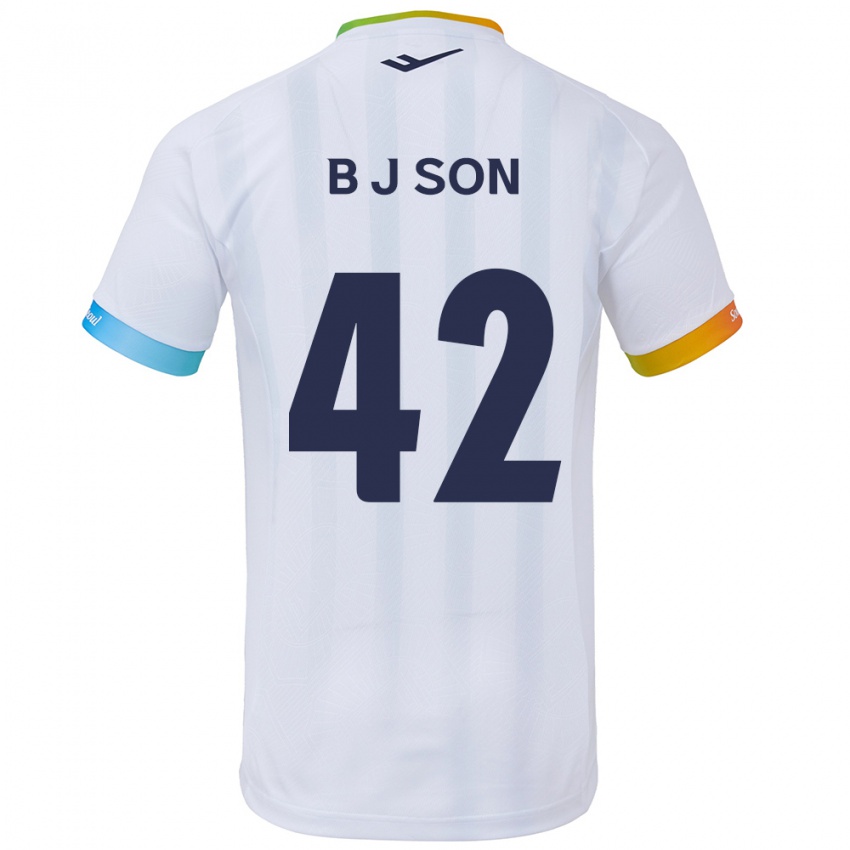 Bambino Maglia Jeong-Beom Son #42 Bianco Blu Kit Gara Away 2024/25 Maglietta