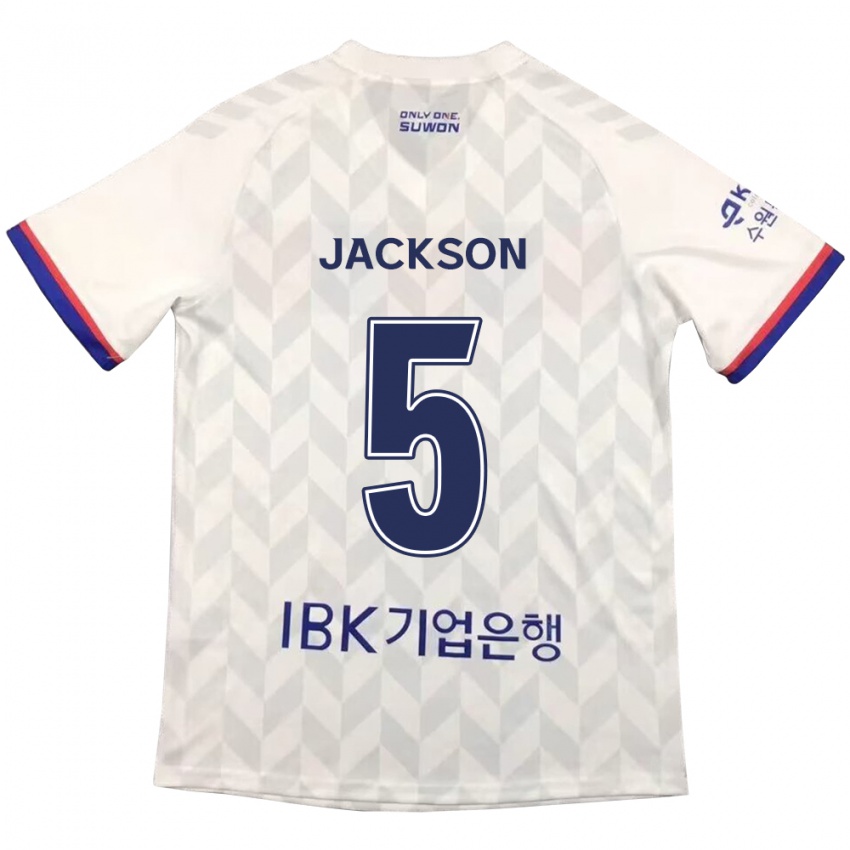 Bambino Maglia Lachlan Jackson #5 Bianco Blu Kit Gara Away 2024/25 Maglietta