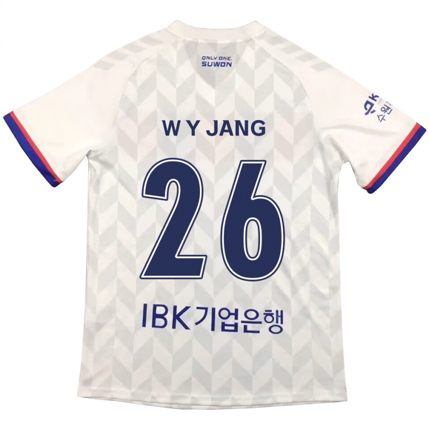 Bambino Maglia Young-Woo Jang #26 Bianco Blu Kit Gara Away 2024/25 Maglietta